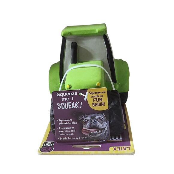 Squeakables Green Tractor Squeak Dog Toy Interactive Play - Picture 4 of 5
